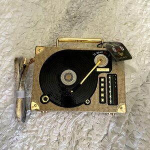 ALDO Crossbody DJ Razzle Bag/Gold Metallic Record Player theme